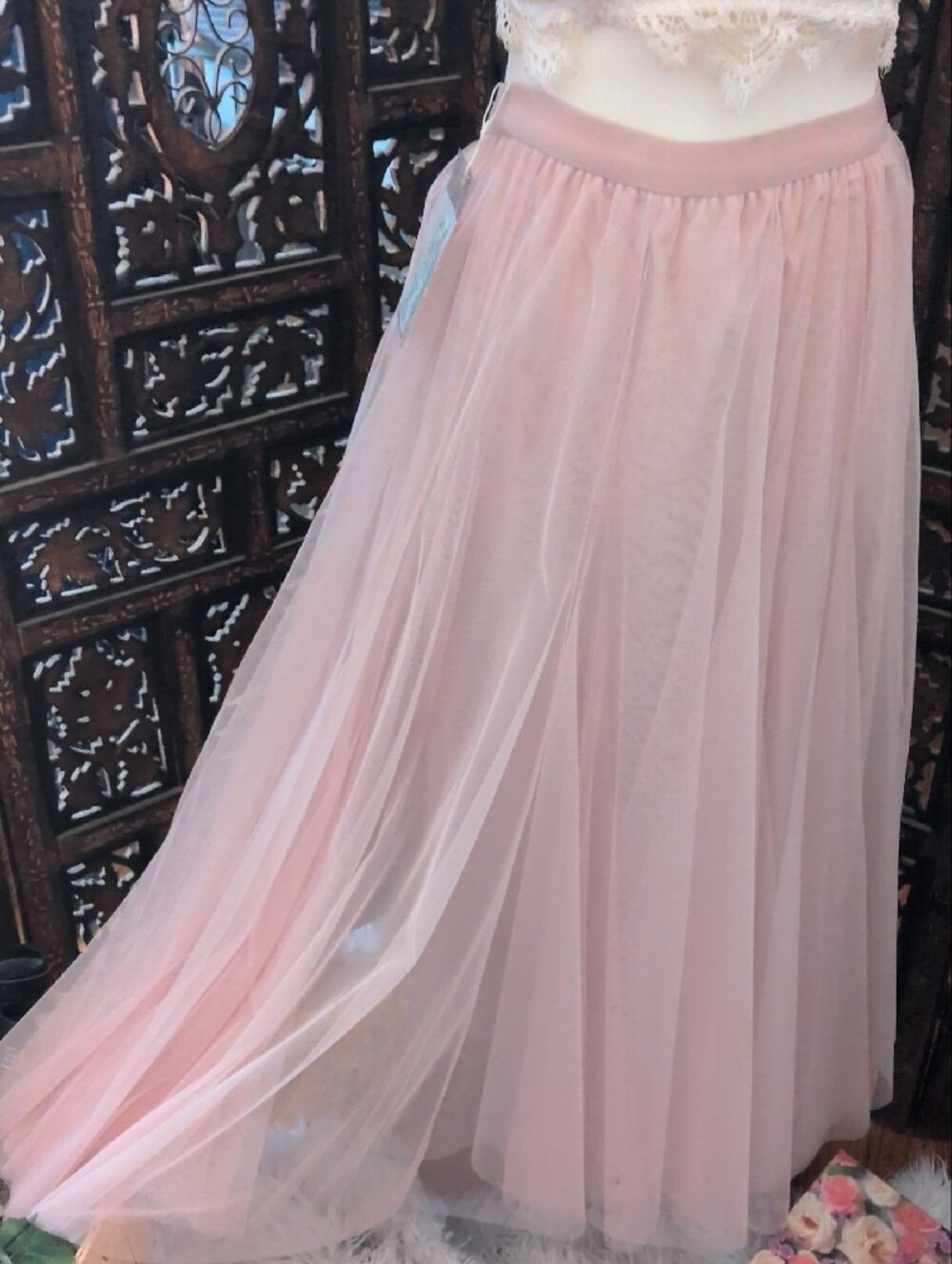Blush Pink Maxi Tulle Dance Skirt with Elastic Waistband - Picture 5 of 5